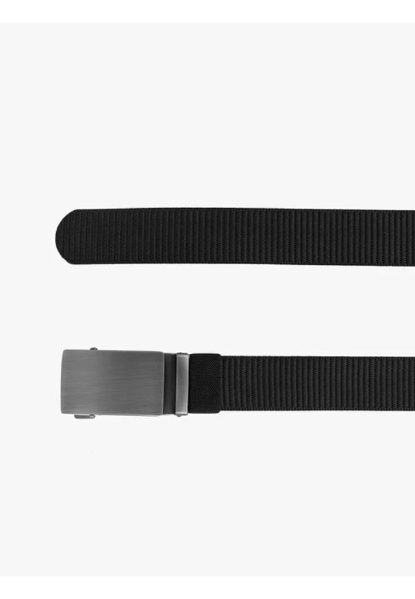 Ryłko - Czarny pasek męski ze srebrną klamrą. Kolor: czarny. Materiał: tkanina. Styl: street, elegancki