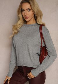 Renee - Szary Casualowy Sweter z Wiskozą i Modalem ze Ściągaczami Riviti. Okazja: na co dzień. Kolor: szary. Materiał: wiskoza. Styl: casual #4