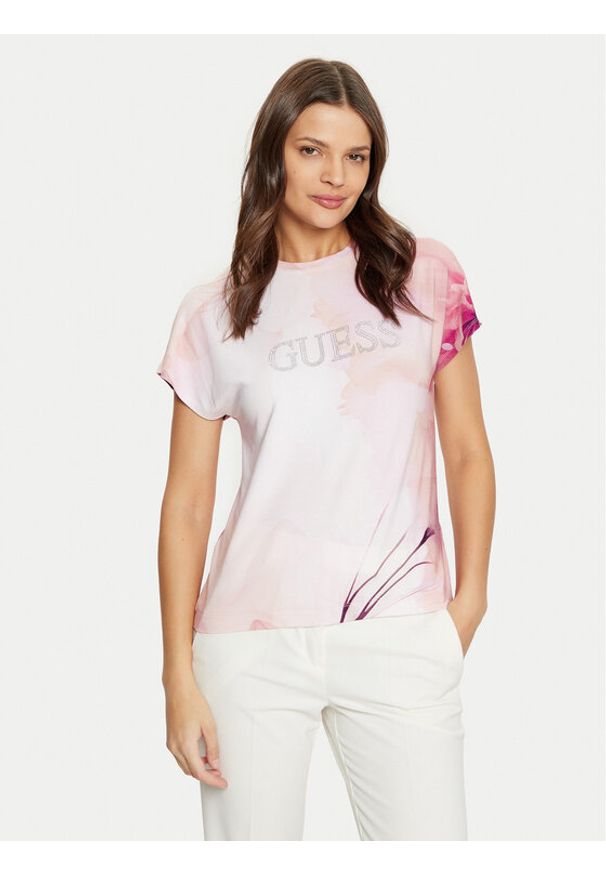 Guess T-Shirt W5RI09 K68D2 Różowy Regular Fit. Kolor: różowy. Materiał: wiskoza