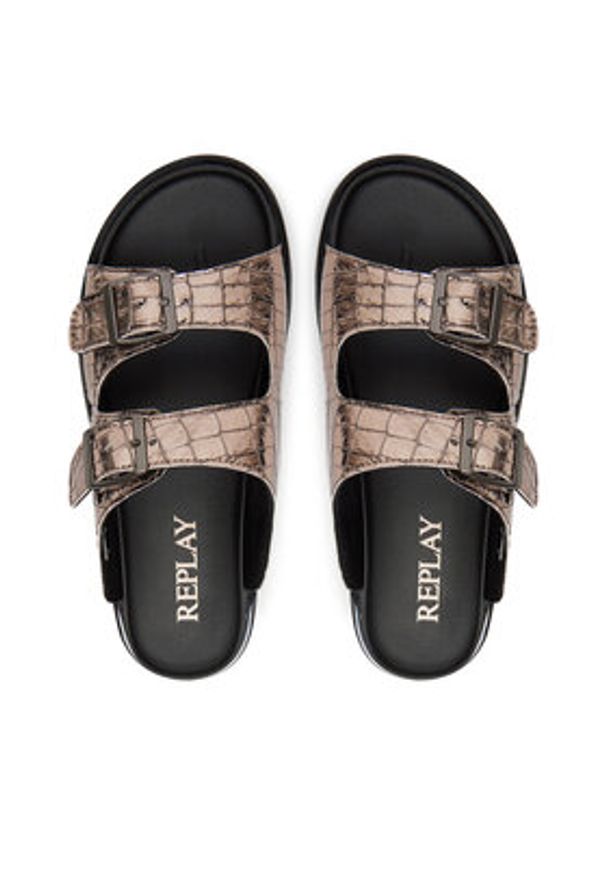 Replay - REPLAY Klapki GWF81 .000.C0040S Złoty. Kolor: złoty. Materiał: skóra