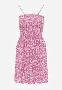 Renee - Fuksjowa Sukienka z Bawełny na Ramiączkach z Rozkloszowaniem i Marszczoną Górą Risetto. Kolor: różowy. Materiał: bawełna. Długość rękawa: na ramiączkach. Sezon: lato #3