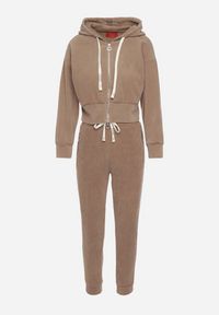 Born2be - Ciemnobeżowy Bawełniany Komplet Dresowy Bluza z Kapturem i Spodnie ze Sznurkiem Hariven. Kolor: beżowy. Materiał: dresówka, bawełna. Sport: turystyka piesza #7