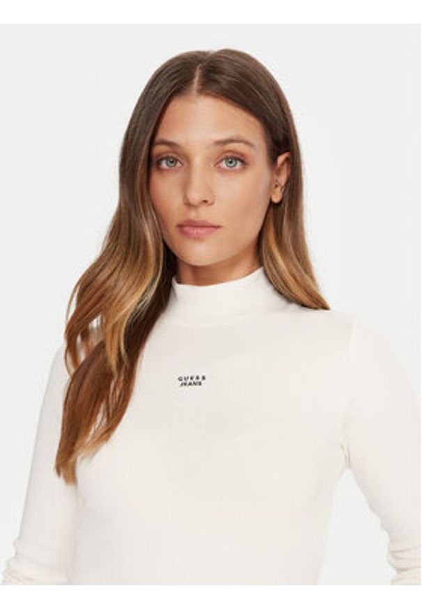 Guess Jeans Golf W5BP23 KA0H1 Beżowy Slim Fit. Typ kołnierza: golf. Kolor: beżowy. Materiał: bawełna