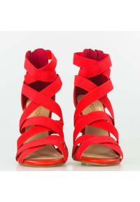 Inna - Sandały na szpilce z elastycznymi paskami czerwone Potocki-36. Zapięcie: pasek. Kolor: czerwony. Materiał: materiał. Obcas: na szpilce. Wysokość obcasa: średni #4