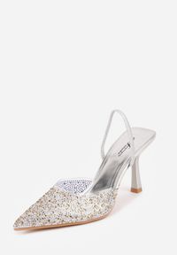 Renee - Srebrne Szpilki z Odkrytą Piętą i Transparentnym Noskiem z Cyrkoniami Kalinata. Okazja: na co dzień. Kolor: srebrny. Materiał: jeans, koronka. Wzór: aplikacja. Obcas: na szpilce. Styl: casual, klasyczny, wizytowy #5