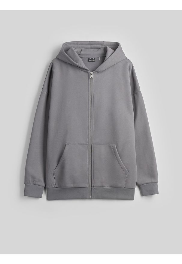 4f - 4F Bluza dresowa regular z kapturem damska - szara L. Okazja: na co dzień. Typ kołnierza: kaptur. Kolor: szary. Materiał: dresówka. Styl: casual