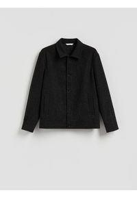 Reserved - Kurtka koszulowa z kołnierzem - ciemnoszary. Kolor: szary. Materiał: dzianina #1