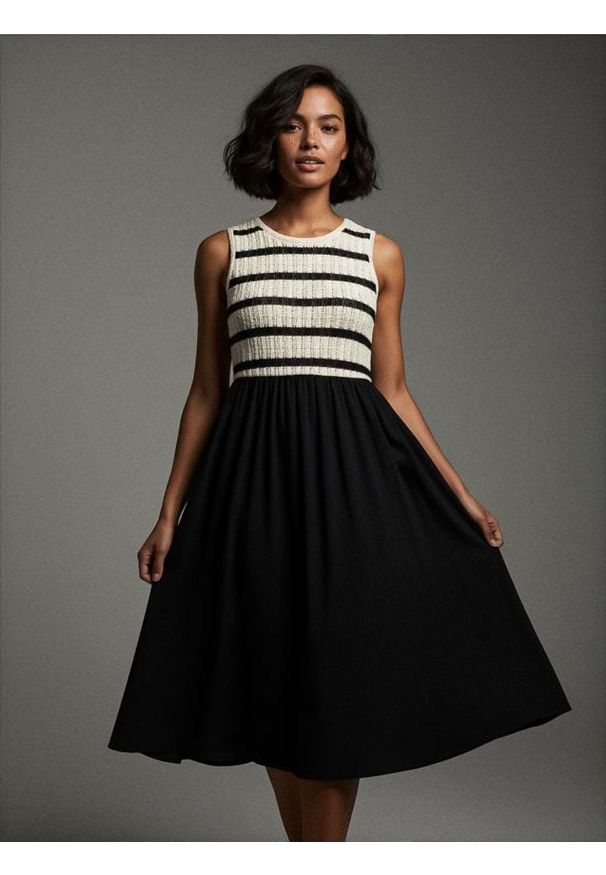 Sinsay - Sukienka z dzianinowym topem - czarny. Kolor: czarny. Materiał: dzianina