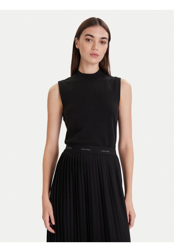 Calvin Klein Top LV044D316G Czarny Slim Fit. Kolor: czarny. Materiał: syntetyk