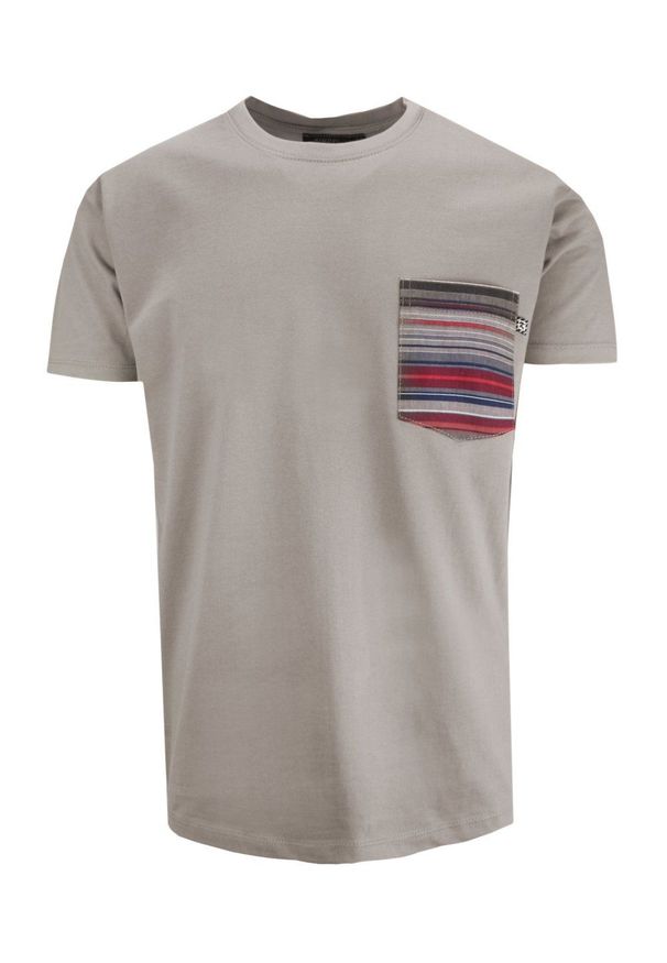 Kings - T-shirt Męski, Beżowy z Kieszonką, Krótki Rękaw, U-neck, 100% BAWEŁNA, Męski -KINGS. Okazja: na co dzień. Kolor: beżowy, wielokolorowy, brązowy. Materiał: bawełna. Długość rękawa: krótki rękaw. Długość: krótkie. Styl: casual