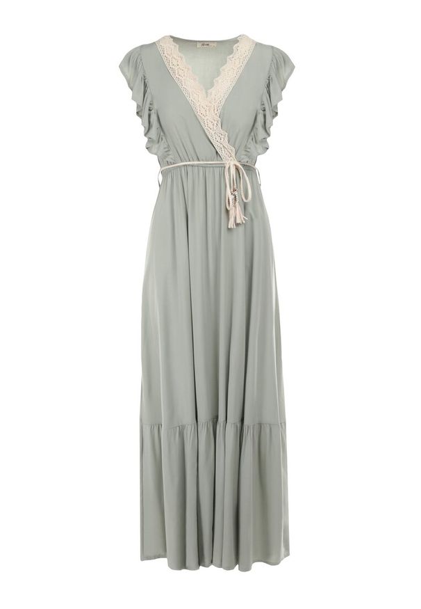 Born2be - Miętowa Sukienka Lasthusa. Kolor: miętowy. Materiał: koronka. Długość rękawa: bez rękawów. Sezon: lato. Typ sukienki: kopertowe. Styl: boho, wakacyjny. Długość: mini