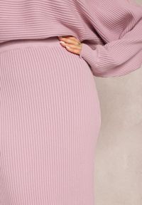 Renee - Fioletowa Spódnica Midi z Prążkowanej Dzianiny Limoce. Kolor: fioletowy. Materiał: dzianina, prążkowany #5