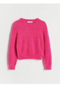 Reserved - Sweter z ozdobnej dzianiny - fioletowy. Kolor: fioletowy. Materiał: dzianina #1