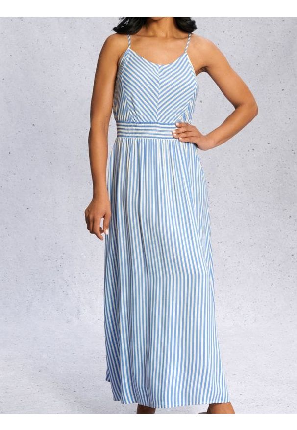 Sinsay - Sukienka maxi - biały. Kolor: biały. Materiał: wiskoza. Długość rękawa: na ramiączkach. Wzór: paski. Długość: maxi