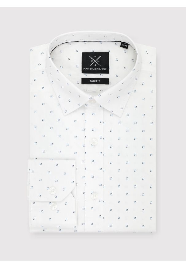 PAKO LORENTE – Biała koszula z długimi rękawami w mikrowzór P24SF-1X-023-B-S -Pako Lorente. Okazja: na co dzień. Kolor: biały. Materiał: elastan, jeans. Długość rękawa: długi rękaw. Długość: długie. Styl: casual