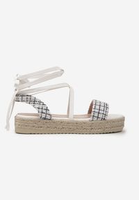 Renee - Białe Sandały na Niskiej Platformie z Plecionki i Ozdobnymi Sznureczkami Dazella. Okazja: na spacer. Kolor: biały. Sezon: lato. Obcas: na platformie. Styl: elegancki, boho #6