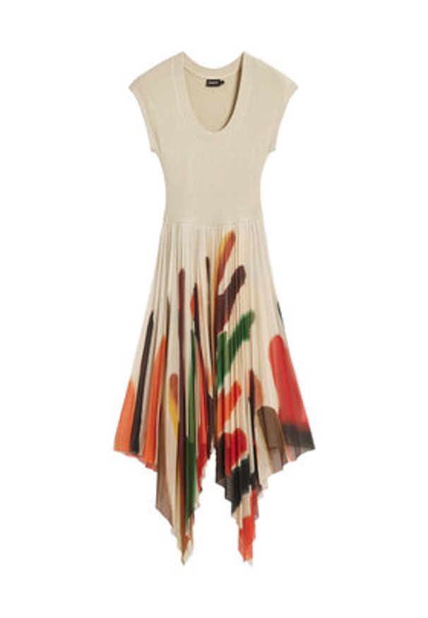 Desigual Sukienka codzienna Brushes Lacroix 26SWVK39 Beżowy Regular Fit. Okazja: na co dzień. Kolor: beżowy. Materiał: syntetyk. Typ sukienki: proste. Styl: casual