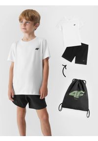 4f - Komplet sportowy szybkoschnący na WF (koszulka+spodenki+worek) chłopięcy. Kolor: wielokolorowy. Materiał: materiał, dzianina. Wzór: nadruk. Styl: sportowy