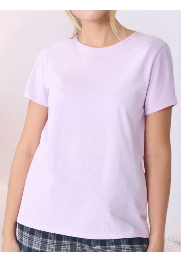 Sinsay - Koszulka basic - fioletowy. Kolor: fioletowy. Długość rękawa: krótki rękaw. Długość: krótkie