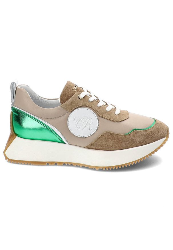 Beżowe Sneakersy Carinii Modne Buty Damskie. Kolor: beżowy. Materiał: skóra, zamsz. Szerokość cholewki: normalna. Obcas: na obcasie. Styl: sportowy. Wysokość obcasa: średni