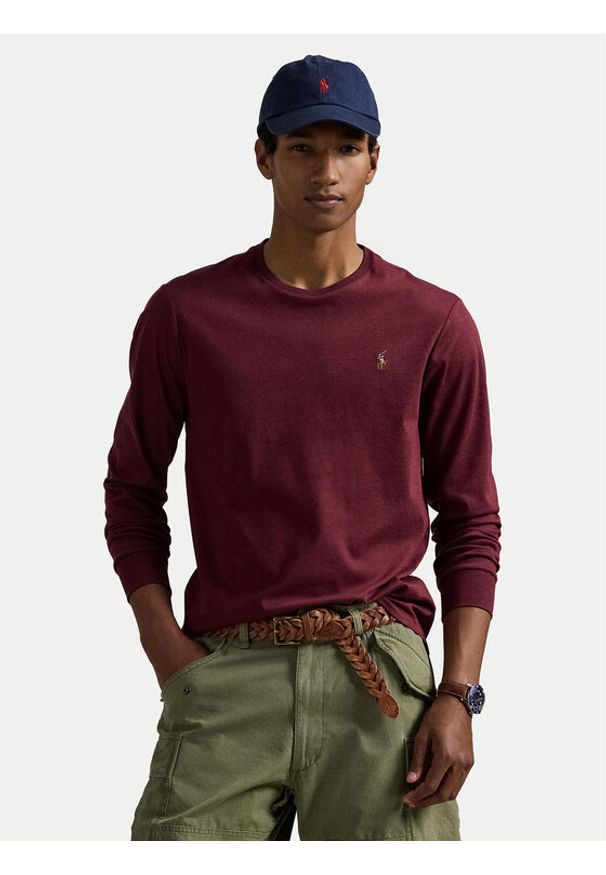 Polo Ralph Lauren Longsleeve 710760121037 Bordowy Slim Fit. Typ kołnierza: polo. Kolor: czerwony. Materiał: bawełna. Długość rękawa: długi rękaw
