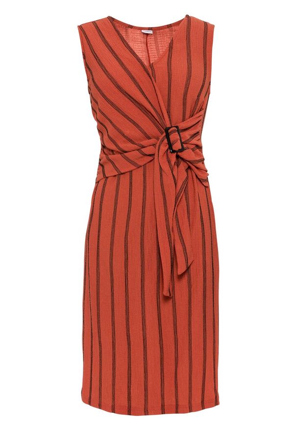 Sukienka z dżerseju bonprix cynamonowy w paski. Kolor: czerwony. Materiał: jersey. Wzór: paski. Typ sukienki: kopertowe