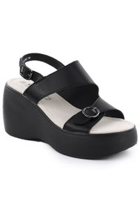 Skórzane sandały na koturnie czarne S.Barski LR51-540. Kolor: czarny. Materiał: skóra. Obcas: na koturnie #1