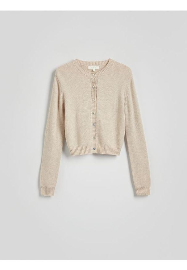 Reserved - Kardigan z domieszką kaszmiru - beżowy. Kolor: beżowy. Materiał: kaszmir
