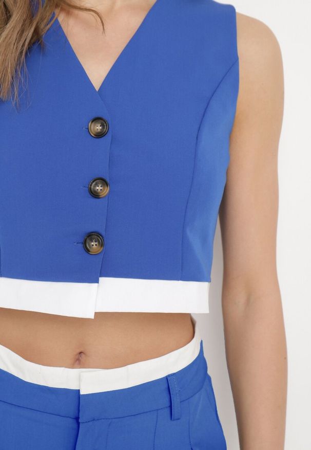 Born2be - Granatowa Kamizelka Garniturowa o Krótkim Fasonie z Guzikami Vesperata. Kolor: niebieski. Długość: krótkie