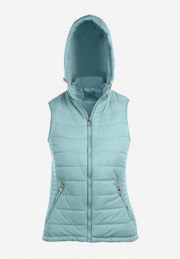 Born2be - Jasnoniebieska Kamizelka Pikowana z Kapturem Xalvadora. Typ kołnierza: kaptur. Kolor: niebieski. Długość rękawa: bez rękawów. Styl: klasyczny, sportowy