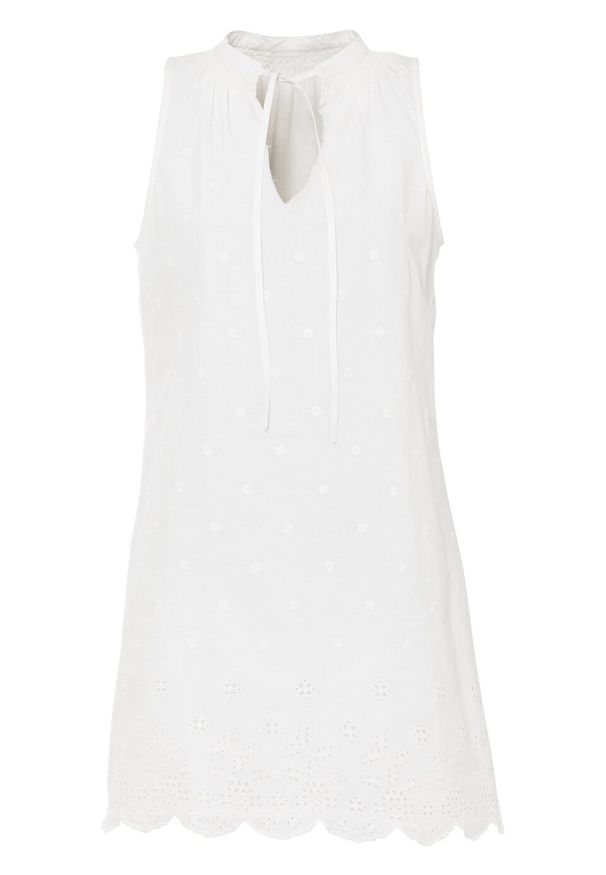 Sukienka z ażurowym haftem bonprix biały. Kolor: biały. Wzór: ażurowy, haft