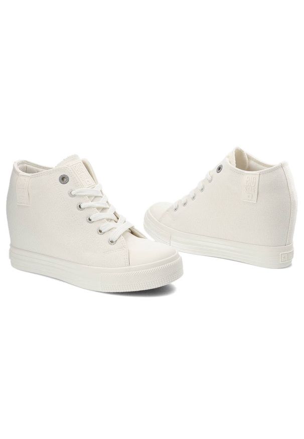 Big-Star - Białe Sneakersy Big Star Damskie Modne Obuwie. Okazja: na spacer, na uczelnię, na co dzień. Kolor: biały. Materiał: materiał. Szerokość cholewki: normalna. Styl: casual