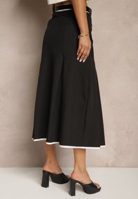 Renee - Czarna Spódnica High Waist z Plisami Wykończona Imitacją Kieszeni i Paskiem Evilenes. Okazja: na spotkanie biznesowe, do pracy. Stan: podwyższony. Kolor: czarny. Styl: biznesowy, elegancki