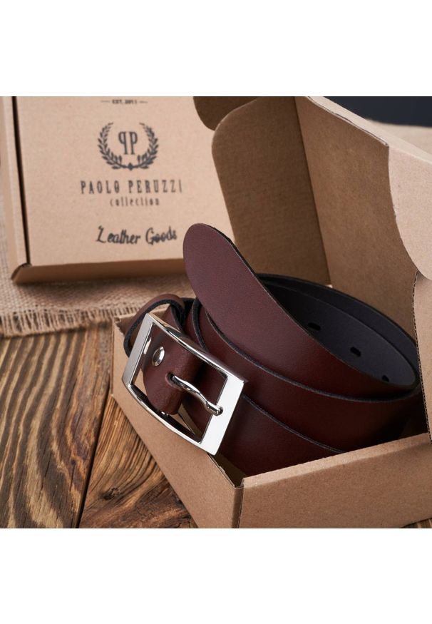 Pasek skórzany 90 cm brązowy PAOLO PERUZZI PG-02-BRS-90. Kolor: brązowy. Materiał: skóra