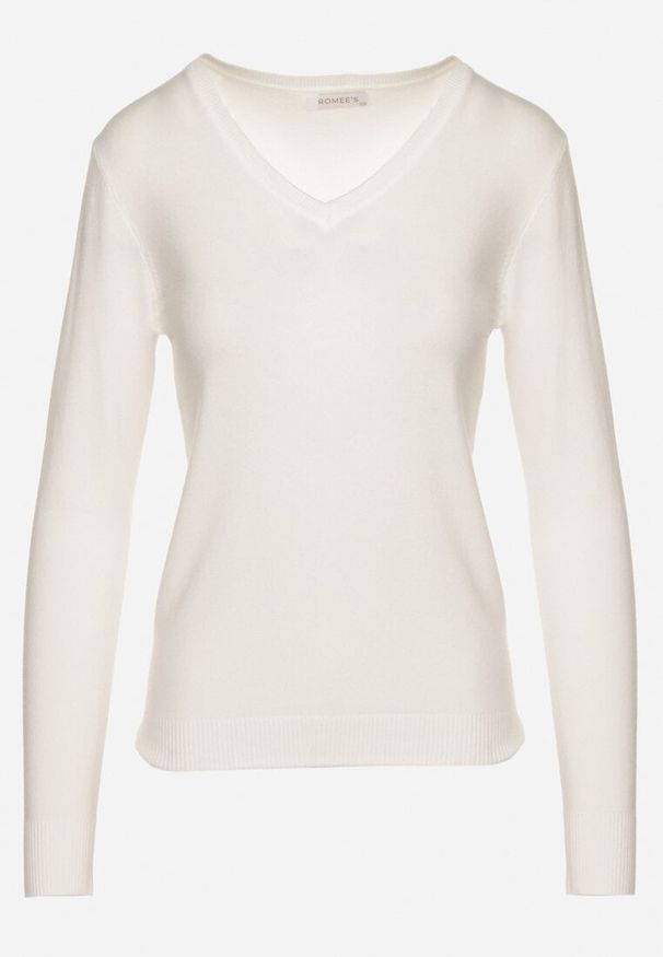 Born2be - Biały Sweter z Wiskozą i Dekoltem w Serek Olisela. Okazja: na co dzień. Typ kołnierza: dekolt w serek. Kolor: biały. Materiał: wiskoza. Styl: casual, elegancki