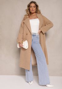 Renee - Beżowy Długi Płaszcz Jednorzędowy o Kroju Oversize Vlekoma. Kolor: beżowy. Materiał: poliester, wełna. Długość: długie. Styl: elegancki #3