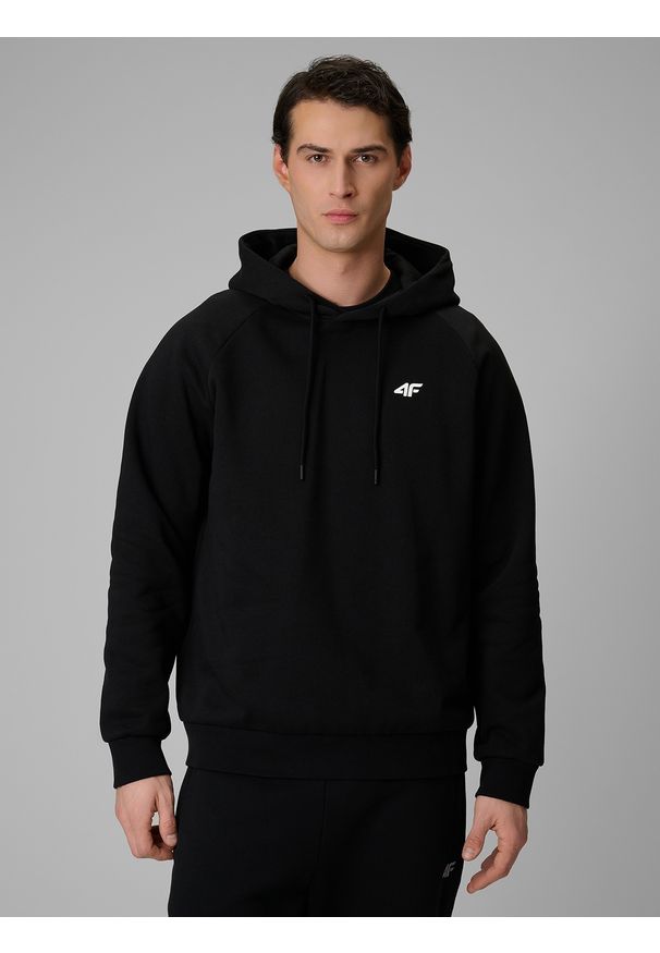 4f - 4F Bluza dresowa regular z kapturem męska - czarna L. Okazja: na co dzień. Typ kołnierza: kaptur. Kolor: czarny. Materiał: dresówka. Długość rękawa: raglanowy rękaw. Styl: casual, sportowy