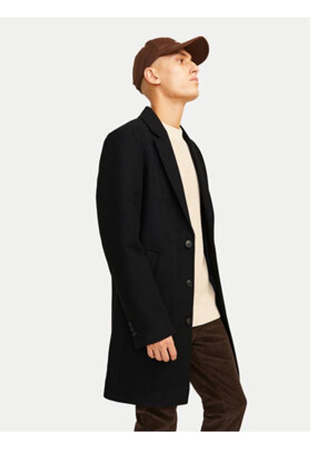 Jack & Jones - Jack&Jones Płaszcz wełniany Harris 12263845 Czarny Regular Fit. Kolor: czarny. Materiał: syntetyk
