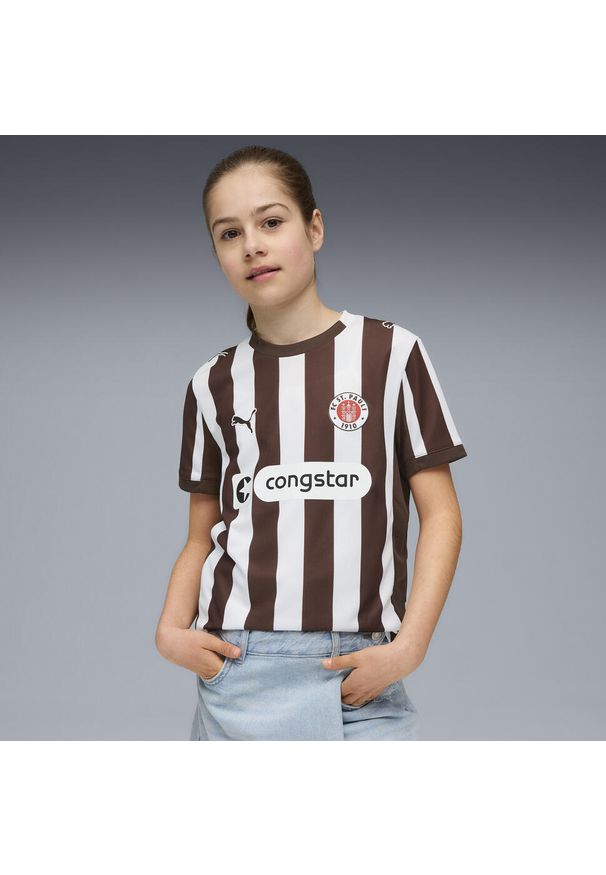 Puma - Młodzieżowa koszulka domowa FC St. Pauli 25/26 PUMA Espresso Brown White. Kolor: brązowy, biały, wielokolorowy. Sport: piłka nożna