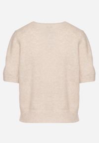 Born2be - Beżowy Sweter z Wełną i Krótkim Rękawem Turosa. Okazja: na co dzień. Kolor: beżowy. Materiał: wełna. Długość rękawa: krótki rękaw. Długość: krótkie. Styl: klasyczny, casual, elegancki #5