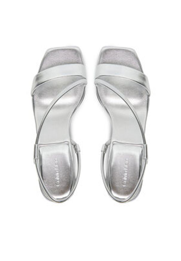 Calvin Klein Sandały Heel Sandal 50 Squared Metallic HW0HW02560 Srebrny. Kolor: srebrny. Materiał: skóra