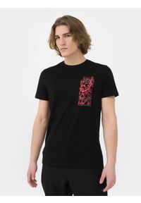 4f - T-shirt regular z bawełny organicznej męski. Kolor: czarny. Materiał: bawełna. Wzór: nadruk #1