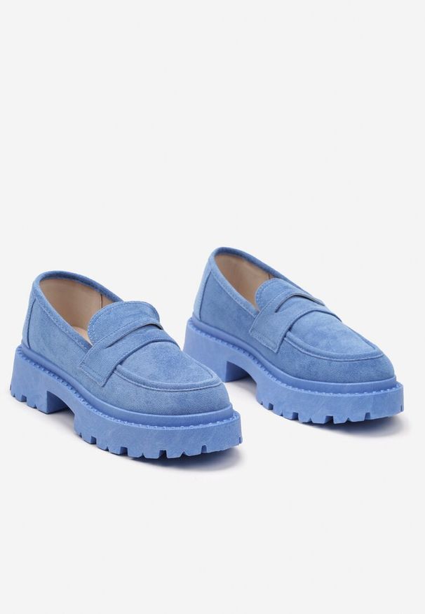 Renee - Niebieskie Wsuwane Mokasyny Vices na Platformie Dionela. Okazja: na co dzień. Zapięcie: bez zapięcia. Kolor: niebieski. Materiał: koronka, jeans. Sezon: jesień. Obcas: na platformie. Styl: klasyczny, casual