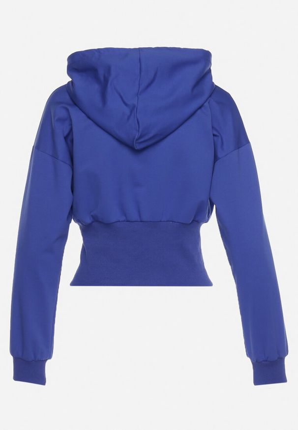 Born2be - Granatowa Bluza z Szerokim Ściągaczem w Talii i Kapturem Zapinana na Suwak Itravea. Kolor: niebieski. Sezon: wiosna