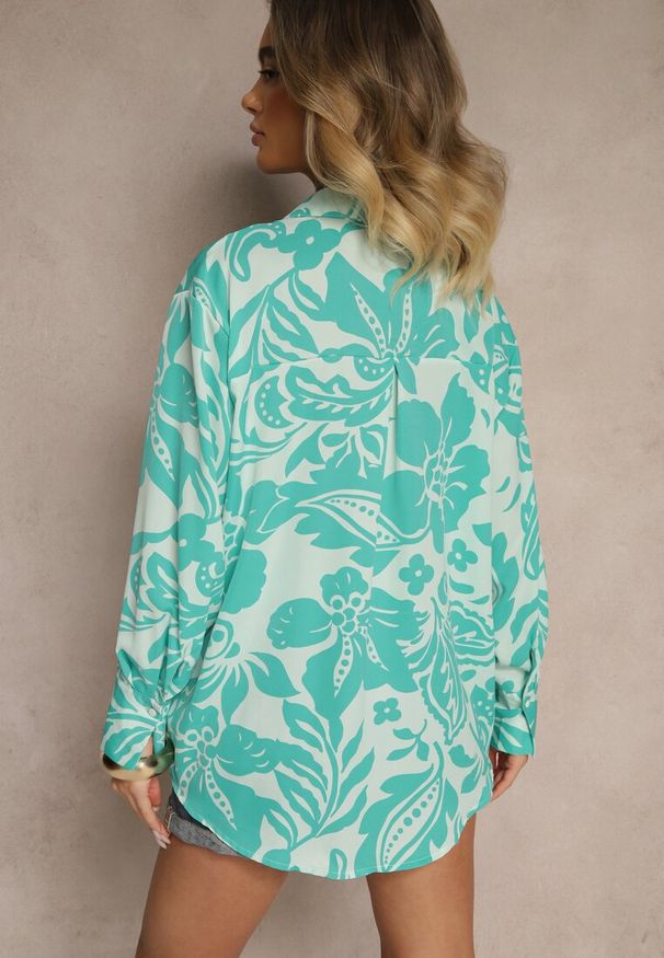 Renee - Niebieska Koszula Oversize w Kwiatowy Print Boinea. Kolor: niebieski. Wzór: kwiaty, nadruk