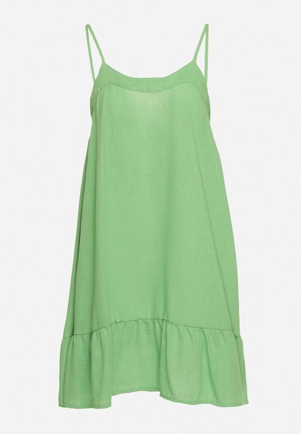 Born2be - Jasnozielona Rozkloszowana Sukienka na Ramiączkach Wiązana z Tyłu Naisa. Kolor: zielony. Długość rękawa: na ramiączkach. Sezon: wiosna, lato. Styl: elegancki