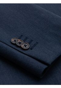 Ombre Clothing - Elegancka marynarka męska SLIM FIT z rayonem – ciemnoniebieska V3. Kolor: niebieski. Materiał: tkanina, poliester, materiał. Wzór: ze splotem. Styl: elegancki #3
