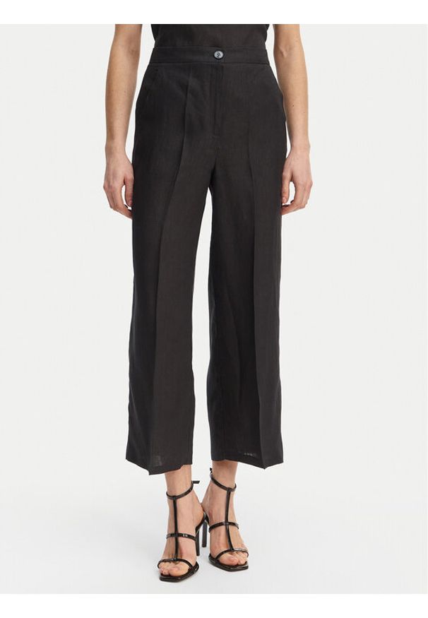 Marella Spodnie materiałowe Clava 2615131182 Czarny Regular Fit. Kolor: czarny. Materiał: len