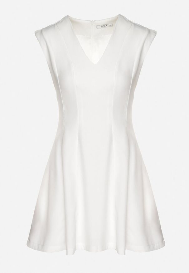 Born2be - Biała Rozkloszowana Sukienka o Taliowanym Kroju Ellaira. Okazja: na co dzień. Kolor: biały. Wzór: kolorowy. Styl: casual, elegancki