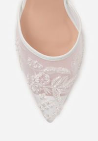 Renee - Białe Siateczkowe Czółenka na Szpilce z Haftami i Perełkami Branira. Okazja: na imprezę. Zapięcie: pasek. Kolor: biały. Wzór: haft. Obcas: na szpilce. Styl: elegancki #2